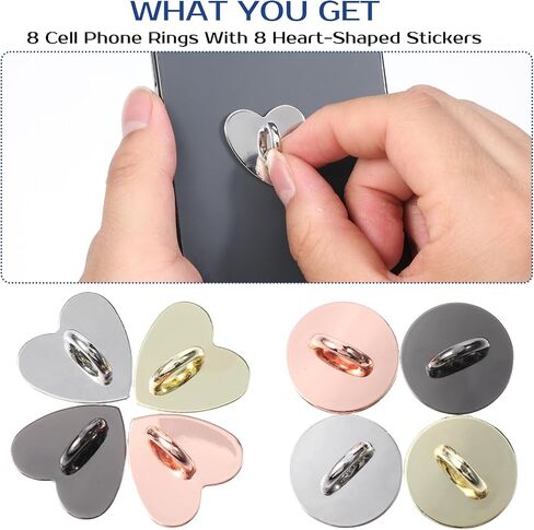 8pcs Cell Phone Finger Ring Metal Phone Finger Grip Hook for Back Adhesive Phones Charm Holder Heart Fingers Grip Loop Stand Ring Holder Accessories for DIY Hanging Supplies Smart in Saudi Arabia