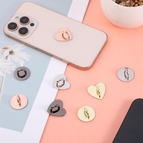 8pcs Cell Phone Finger Ring Metal Phone Finger Grip Hook for Back Adhesive Phones Charm Holder Heart Fingers Grip Loop Stand Ring Holder Accessories for DIY Hanging Supplies Smart in Saudi Arabia