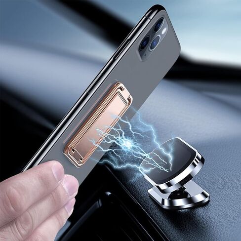 Black Phone Ring Holder Finger Kickstand - Foldable & Adjustable Magnetic Phone Stand for Back of Case, 360° Rotating Desk Grip for Phones/Tablets (Up to 12.9 Inches) in Saudi Arabia