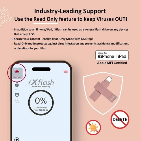 MFi iPhone Flash Drive 128GB, Smart App Backup, USB-A & USB-C in Saudi Arabia