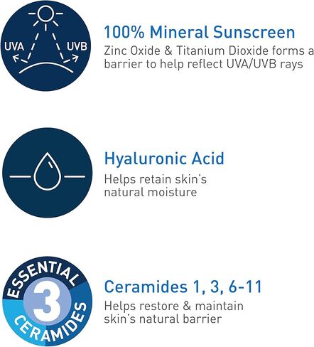 CeraVe 100% Mineral Sunscreen SPF 30 | Face Sunscreen with Zinc Oxide & Titanium Dioxide for Sensitive Skin | With Hyaluronic Acid, Niacinamide, and Ceramides | 2.5 oz in Kuwait
