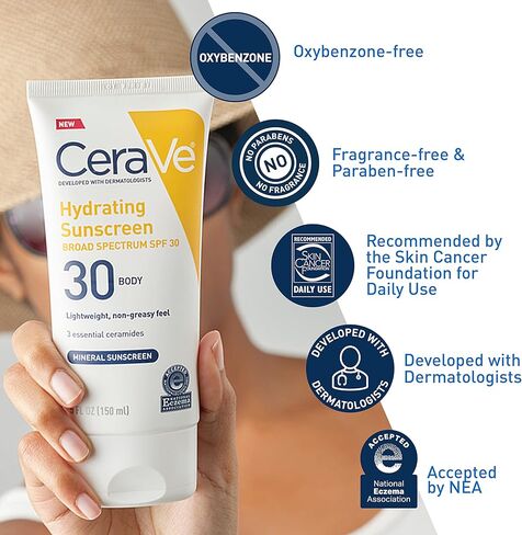 CeraVe 100% Mineral Sunscreen SPF 30 | Face Sunscreen with Zinc Oxide & Titanium Dioxide for Sensitive Skin | With Hyaluronic Acid, Niacinamide, and Ceramides | 2.5 oz in Kuwait