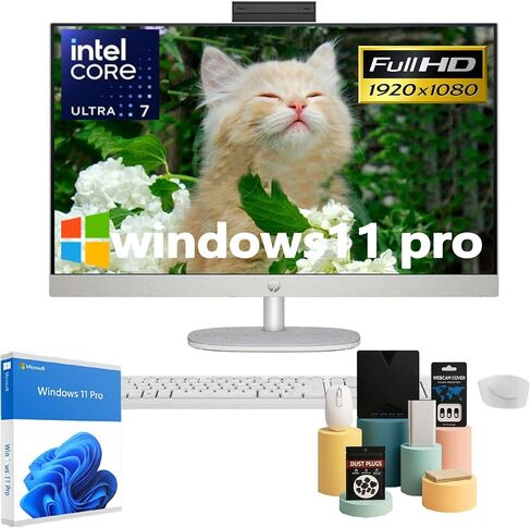 HP 27 inch All-in-One Desktop PC, FHD Touchscreen, Intel Core Ultra 7 155U, Intel Graphics, Windows 11 Pro, Shell White, Wireless KB & Mouse(64GB DDR5, 1TB SSD) in Saudi Arabia