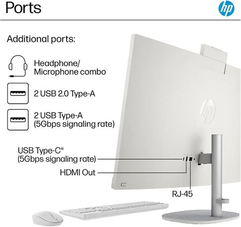 HP 27 "FHD Touch-Screen Computer All-in-One-12-Cores Intel Core Ultra 7 155U ، كاميرا Pop-up للخصوصية ، Windows 11 Pro ، White ، W/Accessories ، 64GB DDR5 RAM in Saudi Arabia