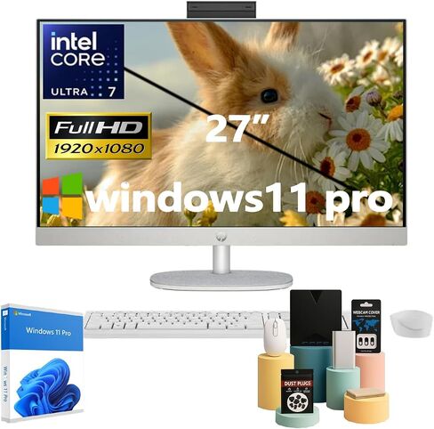 HP Touchscreen شاشة All-in-One Computer ، عرض 27 "FHD IPS (1920 × 1080) ، Intel 12-Core Ultra 7 155U (حتى 4.8 جيجا هرتز) ، Windows 11 Pro ، W/Accessories ، Wi-Fi 6 ، Intel Graphics ، 64 GB DDR5 ، 2 TB SSD in Saudi Arabia