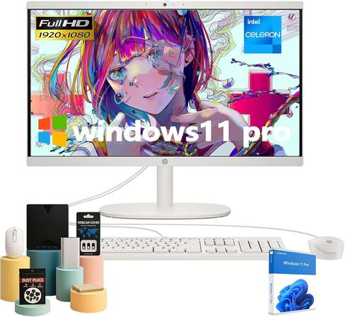 HP 21.5 "FHD All-in-One PC Desktop PC | Intel Celeron J4025 Processor | الماوس السلكي ولوحة المفاتيح | Type-C | in Saudi Arabia