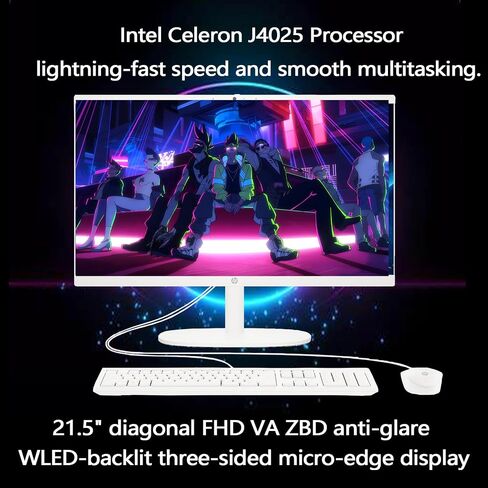 HP 21.5 "FHD All-in-One PC Desktop PC | Intel Celeron J4025 Processor | الماوس السلكي ولوحة المفاتيح | Type-C | in Saudi Arabia