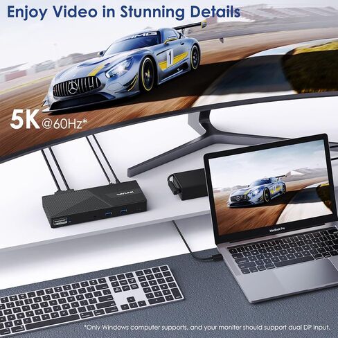 Wavlink Displaylink Station Station Triple Monitor 4K@60Hz for 3 شاشات ، شحن 100 واط لـ Thunderbolt 4/3 ، USB C M1 M3 M4 MAC/Windows/Chrome - 2 DP ، HDMI ، 5 منافذ USB ، 130W ، LAN ، AUDIO in Kuwait