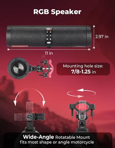 KEMIMOTO Motorcycle 4 Speakers Bluetooth-Compatible Waterproof Sound Bar Radio,USB Sound System,RGB LED Light,7/8-1.2" Handlebar Speaker Aluminum Alloy in Saudi Arabia