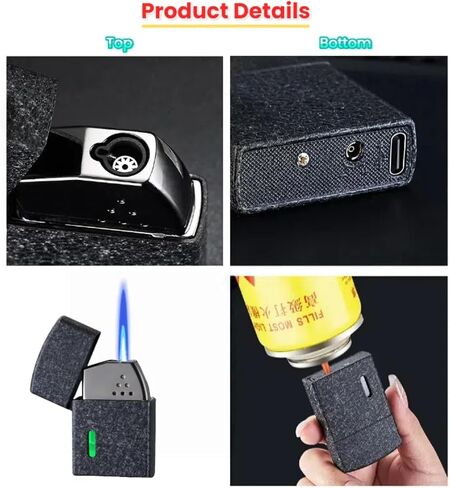 Smart Butane Torch Lighter with 4 Ignition Methods, Voice Activated Windproof Lighter, Straight Jet Blue Flame Refillable Lighters for Candles, Camping (Fuel Not Included) (Black) in Kuwait