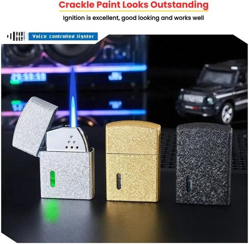 Smart Butane Torch Lighter with 4 Ignition Methods, Voice Activated Windproof Lighter, Straight Jet Blue Flame Refillable Lighters for Candles, Camping (Fuel Not Included) (Black) in Kuwait
