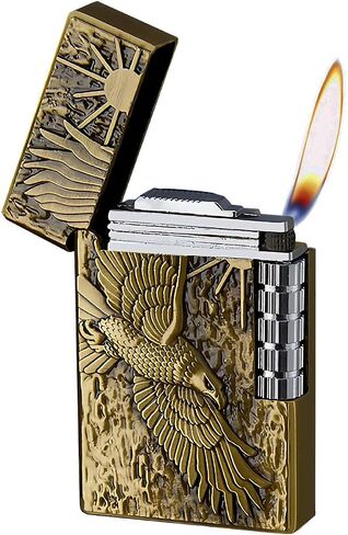 Soft Flame Lighter, Unique Engraved Tiger Eagle Metal Wheel Lighter，Refillable Butane Flip Lighters for Collection Decorative Gift Present（Free of Butane Gas） (Tiger) in Saudi Arabia