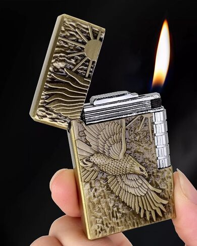 Soft Flame Lighter, Unique Engraved Tiger Eagle Metal Wheel Lighter，Refillable Butane Flip Lighters for Collection Decorative Gift Present（Free of Butane Gas） (Tiger) in Saudi Arabia