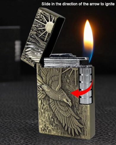 Soft Flame Lighter, Unique Engraved Tiger Eagle Metal Wheel Lighter，Refillable Butane Flip Lighters for Collection Decorative Gift Present（Free of Butane Gas） (Tiger) in Saudi Arabia