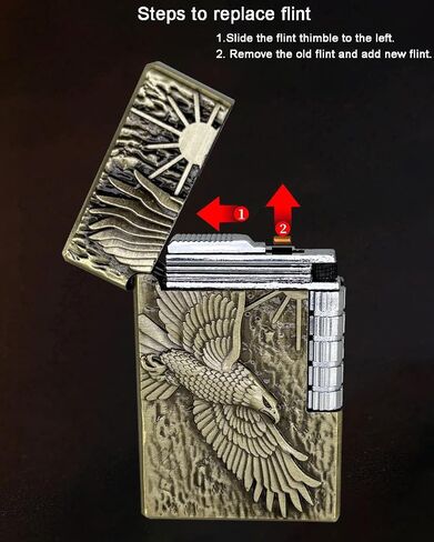 Soft Flame Lighter, Unique Engraved Tiger Eagle Metal Wheel Lighter，Refillable Butane Flip Lighters for Collection Decorative Gift Present（Free of Butane Gas） (Tiger) in Saudi Arabia