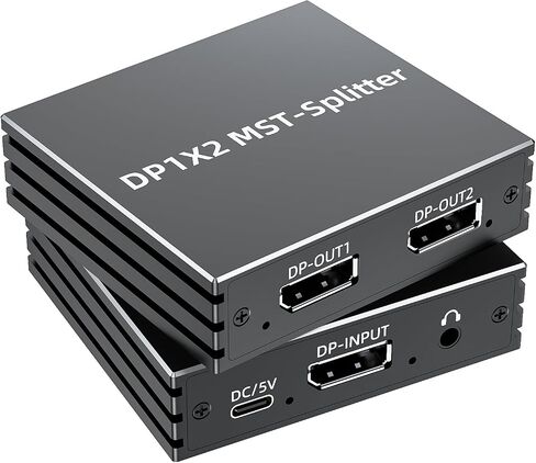 Bolaazul MST DisplayPort Spinter Hub 1 in 2 Out للشاشات المزدوجة 4K@144Hz/120Hz مع عرض منفذ الصوت إلى محول DisplayPort المزدوج من 1 إلى 2 واط/طاقة لعرض تعدد المهام مرآة. in Saudi Arabia