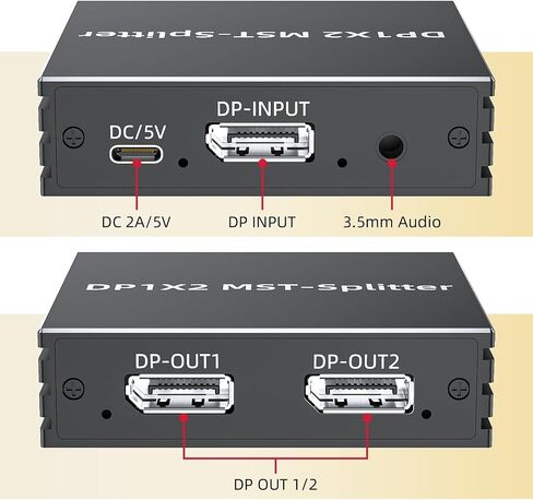 Bolaazul MST DisplayPort Spinter Hub 1 in 2 Out للشاشات المزدوجة 4K@144Hz/120Hz مع عرض منفذ الصوت إلى محول DisplayPort المزدوج من 1 إلى 2 واط/طاقة لعرض تعدد المهام مرآة. in Saudi Arabia