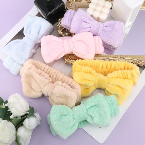 AOPRIE 6Pieces Spa Headbands for Women Washing Face Spa Headbands Bow Hair Band Women Facial Makeup Head Band Soft Coral Fleece Head Wraps For Shower Washing Face Mask in Kuwait