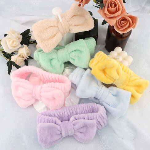 AOPRIE 6Pieces Spa Headbands for Women Washing Face Spa Headbands Bow Hair Band Women Facial Makeup Head Band Soft Coral Fleece Head Wraps For Shower Washing Face Mask in Kuwait