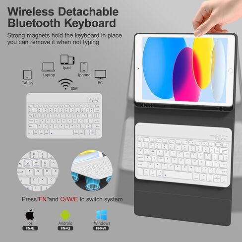 حالة لوحة المفاتيح الذكية لجيل iPad 9/8/7th 10.2 بوصة 2021/2020/2019 ، غطاء الحامل الخلفي الناعم مع حامل القلم الرصاص الأيسر ، لوحة مفاتيح بلوتوث لاسلكية قابلة للفصل مغنطيسيًا ، أخضر داكن in Kuwait