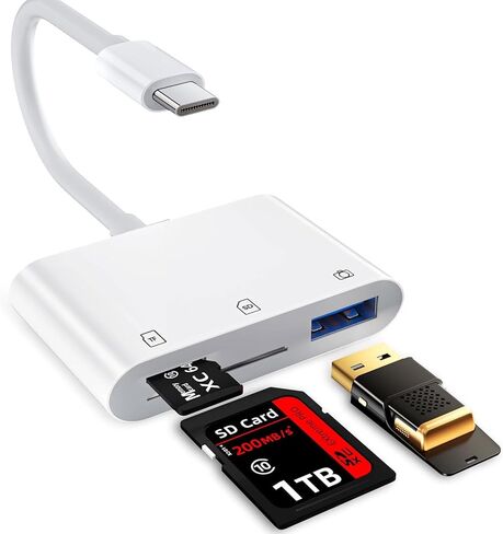 USB C SD Card Reader Compatible with iPhone 16 15 Pro Max iPad Three-in-one C-Type Memory Tracking Camera Card Adapter, Dual Slots and USB Ports, Compatible with More laptops in Saudi Arabia