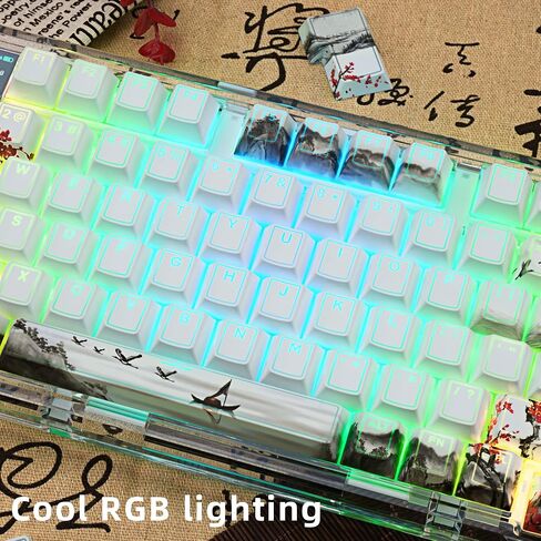 PBT Keycaps Set 142 Keys, Shine Through White Japanese Keycap, Plum Blossom Custom Double Shot Keycap Set, Cherry Profile Dye-Sublimation Key caps for Cherry MX Mechanical Keyboards in Kuwait