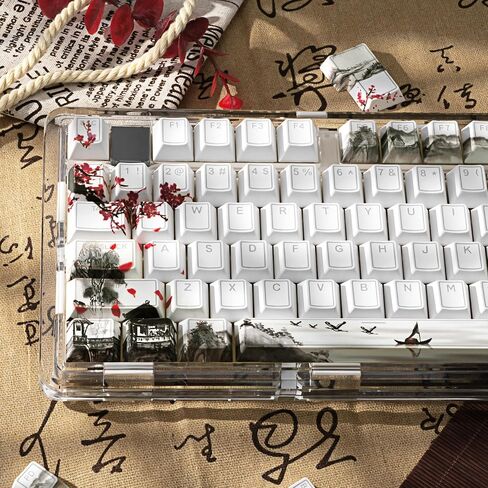 PBT Keycaps Set 142 Keys, Shine Through White Japanese Keycap, Plum Blossom Custom Double Shot Keycap Set, Cherry Profile Dye-Sublimation Key caps for Cherry MX Mechanical Keyboards in Kuwait