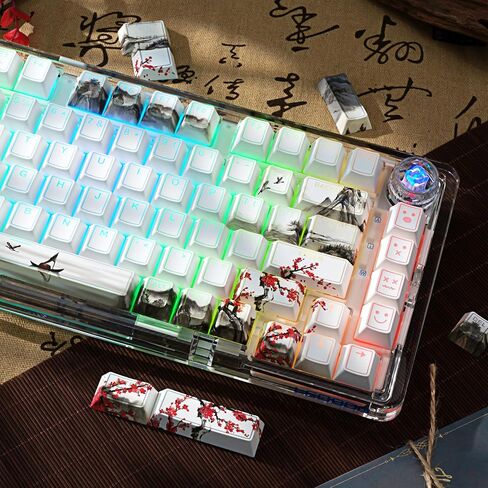 PBT Keycaps Set 142 Keys, Shine Through White Japanese Keycap, Plum Blossom Custom Double Shot Keycap Set, Cherry Profile Dye-Sublimation Key caps for Cherry MX Mechanical Keyboards in Kuwait