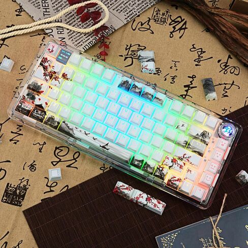 PBT Keycaps Set 142 Keys, Shine Through White Japanese Keycap, Plum Blossom Custom Double Shot Keycap Set, Cherry Profile Dye-Sublimation Key caps for Cherry MX Mechanical Keyboards in Kuwait
