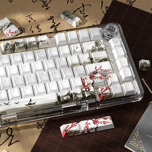 PBT Keycaps Set 142 Keys, Shine Through White Japanese Keycap, Plum Blossom Custom Double Shot Keycap Set, Cherry Profile Dye-Sublimation Key caps for Cherry MX Mechanical Keyboards in Kuwait