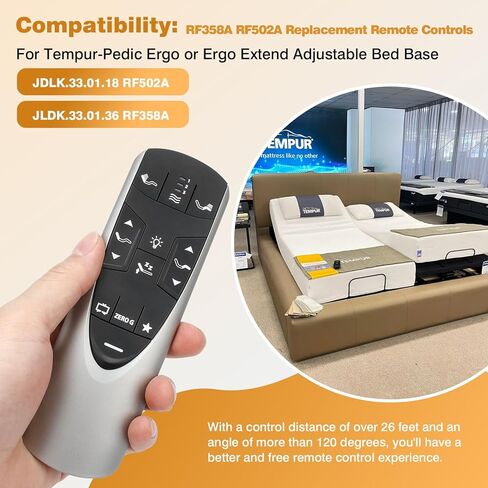 RF358A RF502A استبدال التحكم عن بُعد لـ Tempurpedic ERGO/ERGO تمتد قاعدة سرير قابلة للتعديل JDLK.33.01.18 ، مسافة تحكم تزيد عن 26 قدمًا in Kuwait