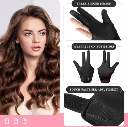 Heat Resistant Gloves for Hair Styling 2 Pcs Curling Wand Glove 3 Finger Barber Glove Reusable Hair Dye Heat Protector Glove (Black) in Saudi Arabia