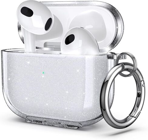 ULAK Compatible with AirPods 3 Case Clear Glitter, Shockproof Transparent Designed Soft TPU Protective Cover with Keychain for AirPods 3rd Generation 2021 [Front Led Visible], Glitter in Saudi Arabia