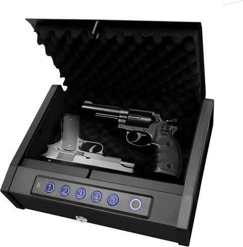 Biometric Gun Safe for Handgun, Desk Pistol Safe Hidden Hand Gun Lock Box Storage for Nightstand Finger Print Quick Access Bedside in Saudi Arabia