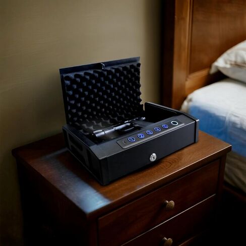 Biometric Gun Safe for Handgun, Desk Pistol Safe Hidden Hand Gun Lock Box Storage for Nightstand Finger Print Quick Access Bedside in Saudi Arabia