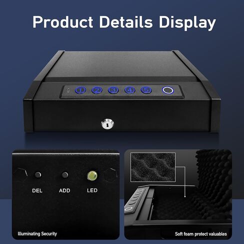 Biometric Gun Safe for Handgun, Desk Pistol Safe Hidden Hand Gun Lock Box Storage for Nightstand Finger Print Quick Access Bedside in Saudi Arabia