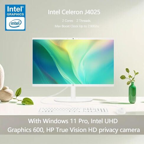 HP All-in-One Computer - 21.5'' FHD Display, Win 11 Pro, Wi-Fi 6, Bluetooth, HDMI, Intel Celeron J4025 Processor, Wired Keyboard & Mouse, Webcam, W/Accessories (16GB RAM | 1TB SSD) in Saudi Arabia