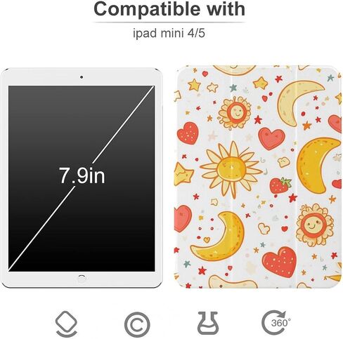 Sun Moon Strawberry Stars Case with Pen Holder Slim Lightweight Trifold Stand متوافق مع iPad Mini 4/5/6 Mini4/5 （7.9in） in Kuwait