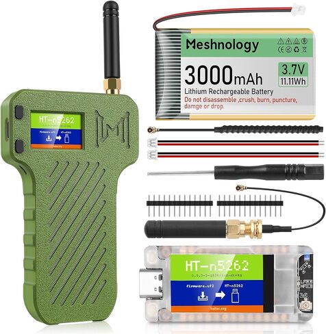 Case for Heltec Mesh Node T114 Board مع مجموعة بطارية 3000 مللي أمبير في الساعة ، مع منفذ نوع نافذة العرض C وواجهة هوائي Lora 915 MHz لـ Meshtastic Arduino Lorawan IOT Mesh Node T114 (N36 Case ، Green) in Kuwait