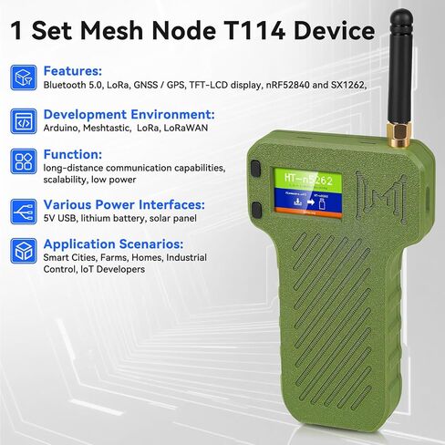 Case for Heltec Mesh Node T114 Board مع مجموعة بطارية 3000 مللي أمبير في الساعة ، مع منفذ نوع نافذة العرض C وواجهة هوائي Lora 915 MHz لـ Meshtastic Arduino Lorawan IOT Mesh Node T114 (N36 Case ، Green) in Kuwait