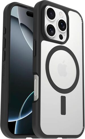 OtterBox iPhone 16 Pro (Only) - React Series Case - Black Crystal (Clear/Black) - Snaps to MagSafe - Ultra-Thin - Non-Retail Packaging in Saudi Arabia