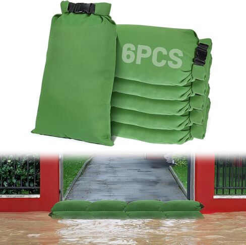 6pcs No-Leaking Sand Bags for Flooding with Buckle - No Tying, Easy to Carry, High-Density Canvas Flood Protection Water Barrier Sandbags for Home Door Basement Garage Flood Control, 13.8'' x 25.6'' in Saudi Arabia