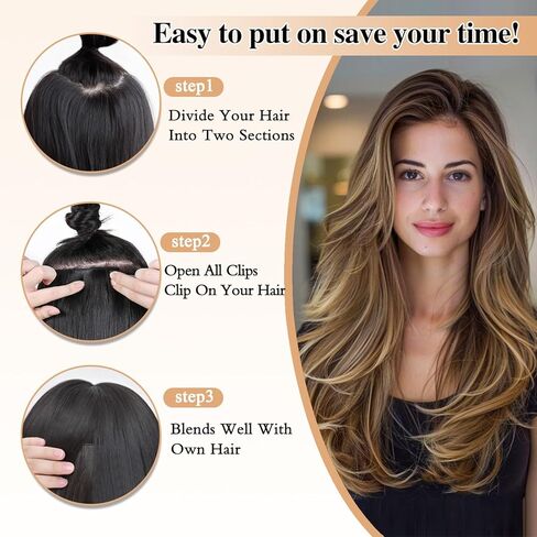 وصلات شعر بمشبك من FREEMEIGE، وصلات شعر سوداء للنساء وصلات شعر ذات طبقات مستقيمة صناعية مقاومة للحرارة وطويلة مموجة للاستخدام اليومي 20 بوصة in Kuwait