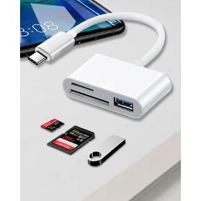 قارئ بطاقة SD/TF ، متوافق مع أجهزة iPhone و Android ، المنافذ المزدوجة Lightning و USB-C ، محول OTG متعدد الوظائف ، التوصيل والتشغيل (أبيض) in Kuwait