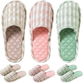 3 Pairs Floral Cotton House Slippers for Women, Open Toe Indoor Slippers Comfortable Washable Portable Foldable Guest Travel Hotel Airplane Spa Slippers in Kuwait