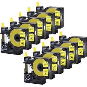 10 حزمة ملصقات متوافقة مع الشريط استبدال Dymo 18056 12mm 1/2 "× 5 قدم أسود على ملصقات أنبوب تقلص الحرارة الأصفر للكابلات استخدام مع Rhino 3000 4200 5200 5000 6000 صانع الملصقات الصناعية in Kuwait