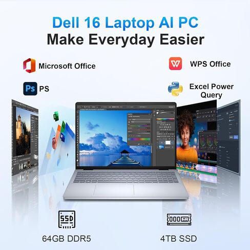 Dell Inspiron 16 Touchscreen Business Laptop, Intel Core 7 150U(10-Core, Up to 5.4GHz), FHD+ 16:10 Display, AI Copilot Key, Fingerprint Reader, Backlit KB, w/Accessory, Win 11 Pro (64GB DDR5 4TB SSD) in Saudi Arabia