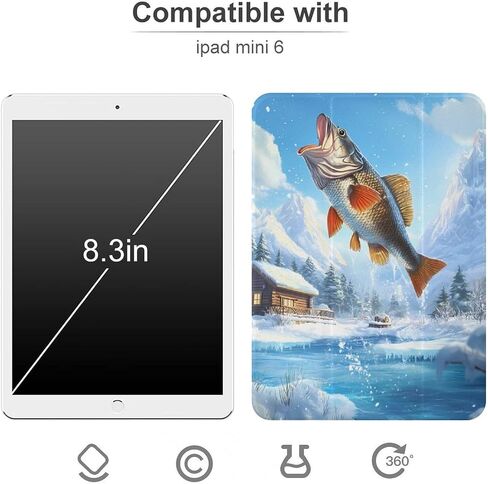 أسماك باس في قضية يوم الثلج مع حامل القلم رفيع الوزن ثلاثي الأوزان متوافق مع iPad mini 4/5/6 mini6 （8.3in） in Kuwait