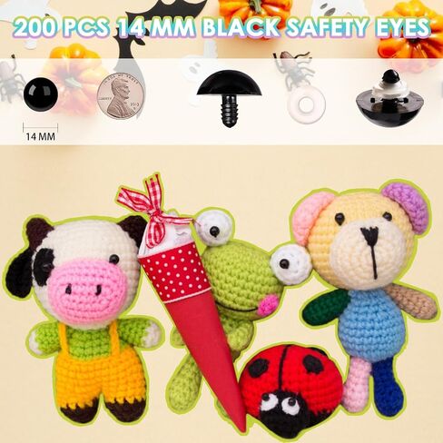 MUCUNNIA 400PCS Safety Eyes for Amigurumi 6-12mm Black Safety Eyes for Crochet with Washers Doll Eyes for Stuffed Animals DIY Christmas Decorations in Saudi Arabia