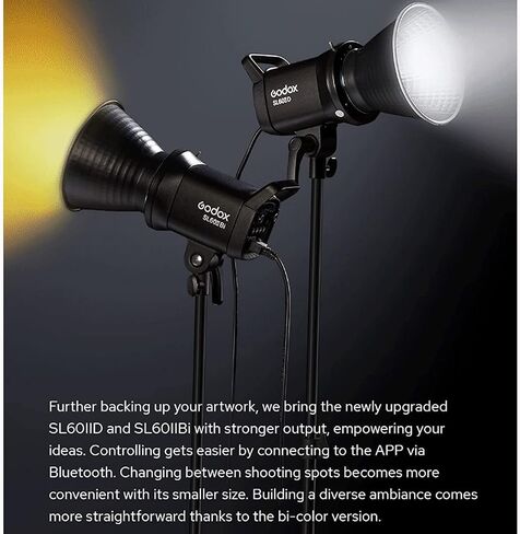 Godox SL60IIBi 75W Bowens Mount Led Video Light,11 FX Effects CRI≥96 TLCI≥97 2800K-6500K,16 Groups 32 Channels,2.4GHz Wireless/Bluetooth/Light Body Control,0%-100% Brightness Adjustment in Saudi Arabia
